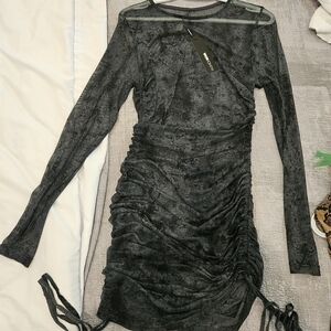 Black And Grey Mesh Ruched Dress